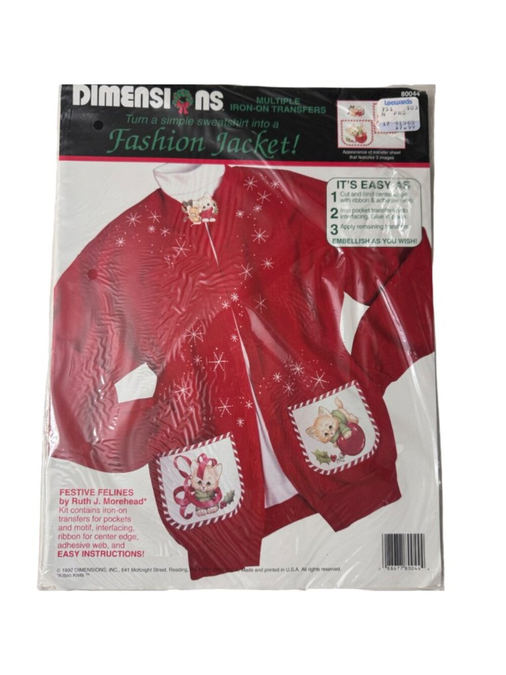 Dimensions Festive Felines Iron-On Transfer Kit Holiday Fashion 1992 Cats Kitten - Picture 2 of 8